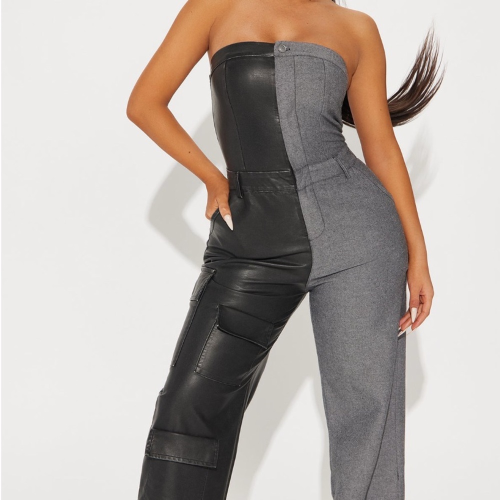 “Change Your Mind” Faux Leather Black And Gray Jumpsuit
